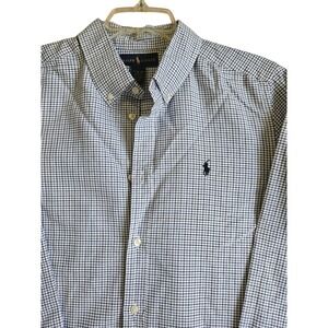 Ralph Lauren Boys XL 18-20 Blue White Gingham Check Cotton Button Down Shirt
